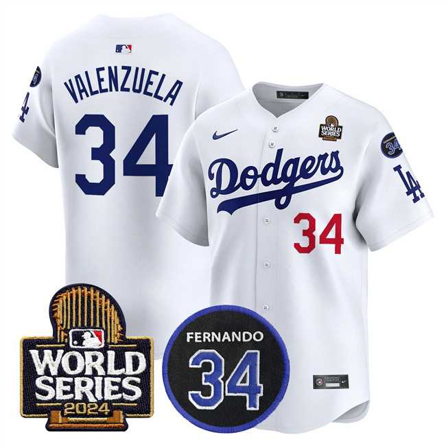 Men%27s Los Angeles Dodgers #34 Toro Valenzuela White 2024 World Series With Fernando Memorial Patch Limited Stitched Jersey Dzhi->los angeles dodgers->MLB Jersey